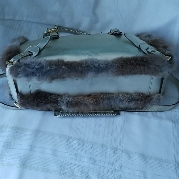 Satchel Bag With Fur Trim - Picture 5 of 9